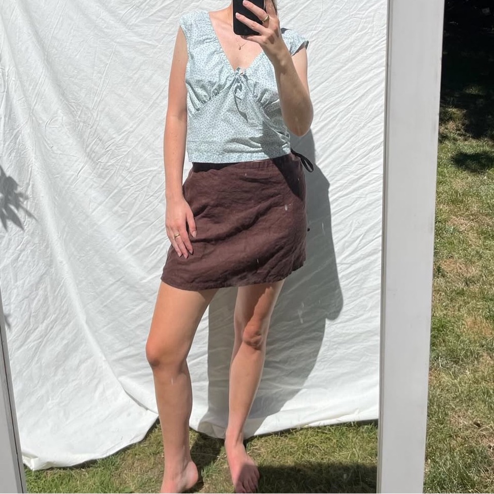 Bees & Bones Black Linen Mini Skirt
